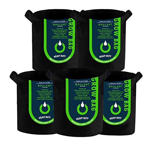 OPULENT SYSTEMS 5-Pack 5 Gallon Grow Bags Heavy Duty Aeration Fabric Growing Bag Thickened Nonwoven Fabric Containers for Potato Plant Pots with Handles (Black) …